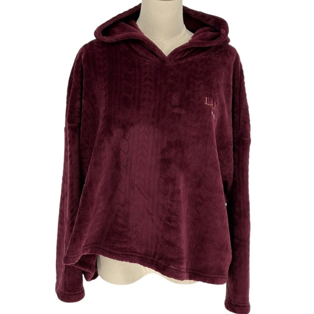 Joyspun Hoodie Burgundy Fleece Lazy Mode Embroidered Pullover‎ XL